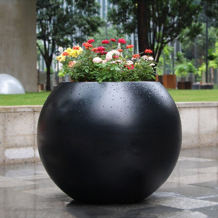 阿拉尔黑色玻璃钢花盆